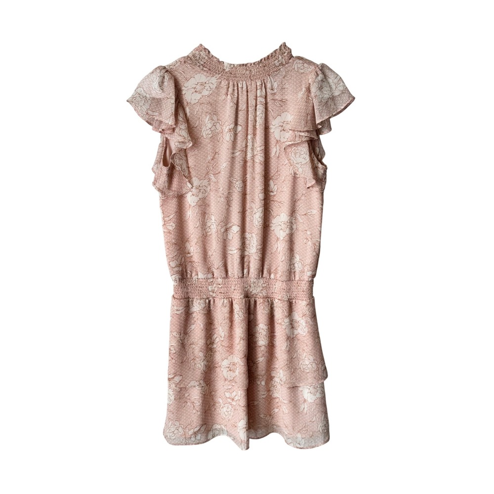 Express Womens Floral Chiffon Mini Dress Blush Pink Smocked Ruffle XS